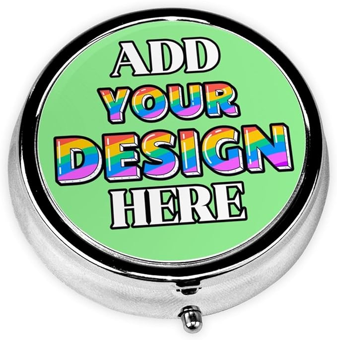 Custom Pill Case, Medicine Pill Box Organizer Container Travel Pill Holder Vitamin for Purse Med Wallet Portable Mini Pastillero Round, Light Green, Personalized Gifts with Photo