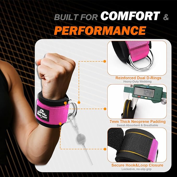 Wrist Cuffs with Dual D-Rings – Secure & Comfortable Support for Cable Machine Workouts, Lateral Raises, Arm Strength Training, and Triceps Exercises