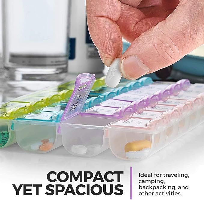 MEDca Pill Organizers - (2 Pack) Large Pill Organizer with Weekly and Daily 4-Times-A-Day Compartments for Morning, Noon, Evening, Night - BPA-Free, Portable and Travel Friendly Pill Boxes Case
