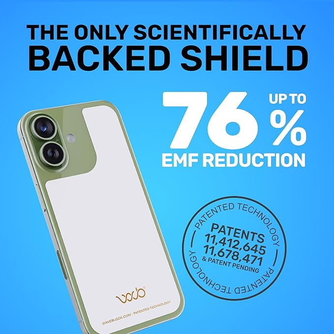 WAVEBLOCK EMF Blocker for Cell Phone - Made for iPhone 17 - The Only Patented, Real Scientifically Backed, Lab-Tested 5G-Shield Sticker to Protect You & Your Loved Ones - USA Made White