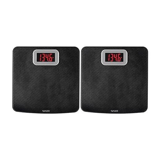 Taylor Digital Scales for Body Weight, High 400 LB Capacity, Carbon Fiber Anti-Slip Mat, Readout with Red Digits, Auto On and Off Scale, 11.8 x 11.8 Inches, Black (Pack of 2)