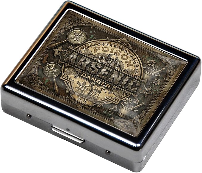 7 Days Chromed Shiny Silver Pill Organizer with Mirror Inside Has 8 Separate Compartments Rectangle Cute Travel Pill Organizer for Purse 7 Days (Dark Skeleton)
