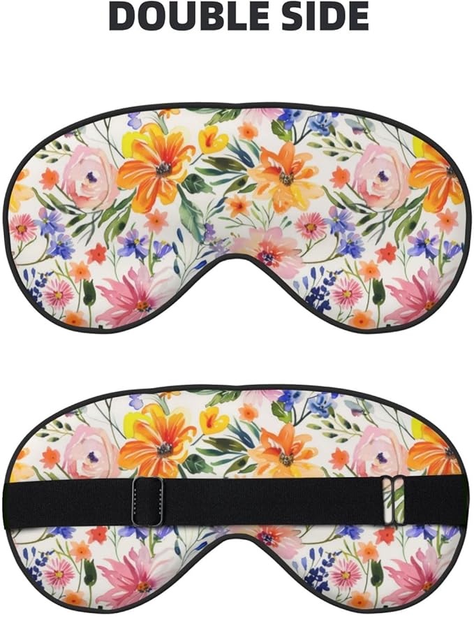 Watercolor Floral Sleep Mask Eye Mask with Adjustable Strap Eye Sleep Shade Cover Blocks Light for Women Men Airplane Travel Nap