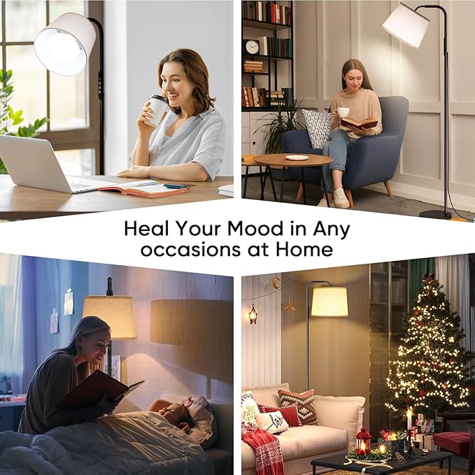 Light Therapy Lamp, 10000 Lux Daylight Lamp with Remote & Touch Control, Adjustable Color/Brightness/Timer, Therapy Light Floor Lamp with Linen Shade for Bedroom, Office, Living Room