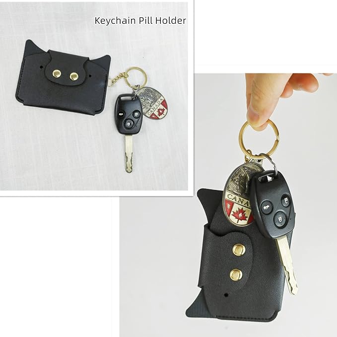 Birth Control Pill Case/Wallet PU Leather Medicine Holder Cute with Keychain (Light Blue)