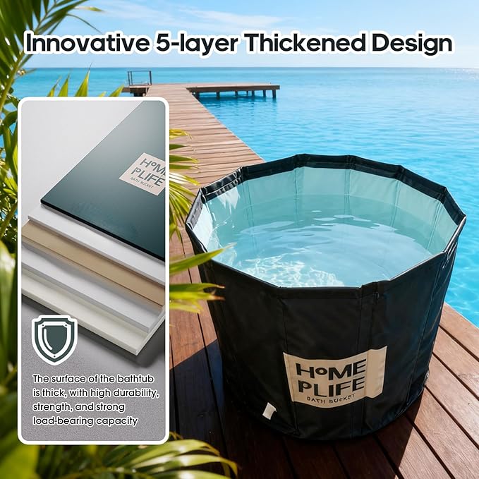 Portable Bath Tub for Adults - Large 88 Gal Foldable Soaking Bathtub for Hot SPA and Ice Bath, Ideal for Fast Muscle Recovery, Cold Water Therapy - No Installation (Ice/Hot Universal)