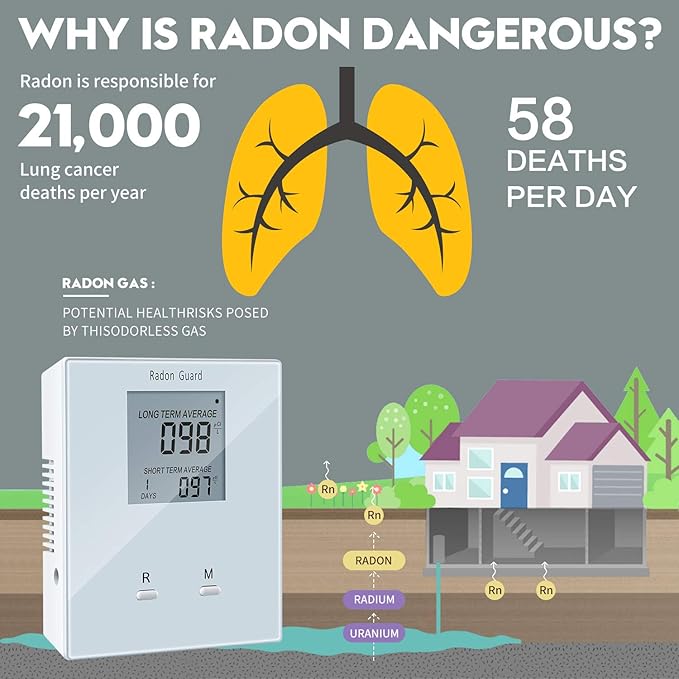 Home Radon Detector, Portable Radon Meter, Elifecity Long and Short Term Home Radon Monitor, Battery-Powered, Easy-to-Use