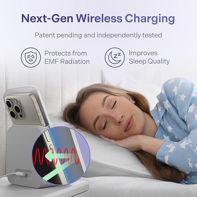 Elvy Fast Qi Wireless Charger for Cell Phones - Designed with EMF Management Technology for Enhanced Charging, Advanced Environmental Shielding (Snow White)