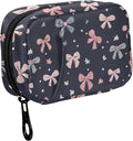 Fustylead Cute Hand Draw Bow Travel Pill Organizer Bag with Zipper Small Pill Box 7 Day Pill Case for Purse Storage Weekly Vitamin Medicine Supplement