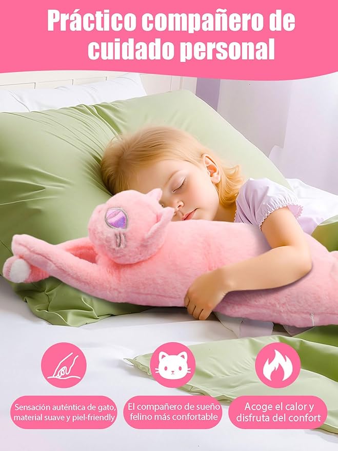 Cat Heating Pad for Period Cramps 5 Heat Settings Auto Shut Off USB Portable Electric Heat Pad Soft Thick Fuzz Stuffed Animal Cute Kitty Warmer for Body Pain Relief Comfort Accompany Help Relax Gift