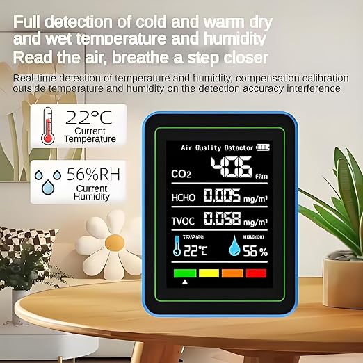 5-in-1 Professional Indoor Air Quality Monitor Indoor Portable CO2 Monitor | Temperature | Formaldehyde Detector | Humidity TVOC | Air Quality Tester - for Home Cars Plants and Pets So On
