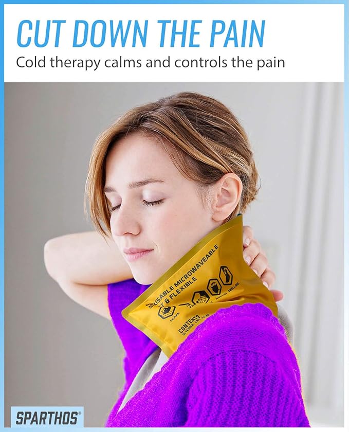 Sparthos Ice Packs for Injuries - Reusable Soft Gel Hot Cold Icepack - Medical First Aid Pain Relief Injury - Wrap Bag Flexible Pack - Instant Icing Therapy - Fits Around Neck (Neck, Pack of 1)