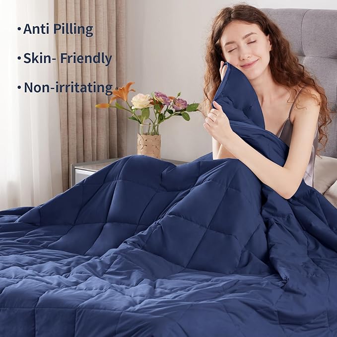 Weighted Blanket Queen Size (60"x80" 17lbs),Ultra Soft and Cozy Cooling Weighted Blanket Queen Size for Adult,Heavy Blanket with Machine Washable Soft Blanket, Blue