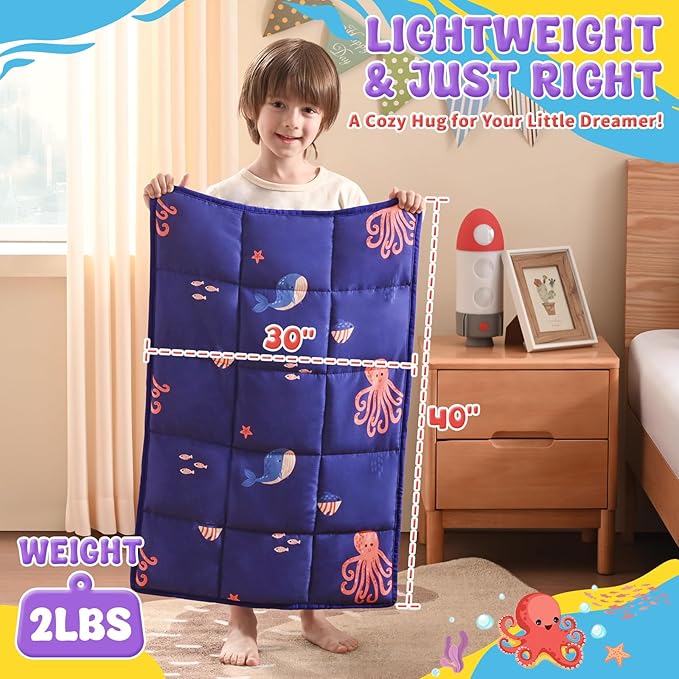 anfie Weighted Lap Pad 2 Pounds, Weighted Blanket (30"*40") Cooling Blanket for Sleeping,Weighted Throw Blanket for Travel Indoor Outdoor (Blue Ocean)