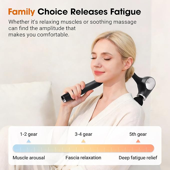 Brushless Motor Massage Gun with Upgraded Extension Handle, Back Massager for Pain Relief Deep Tissue with 4 Massage Heads & 5 Speed Levels & 3 Massage Modes, Black Silver