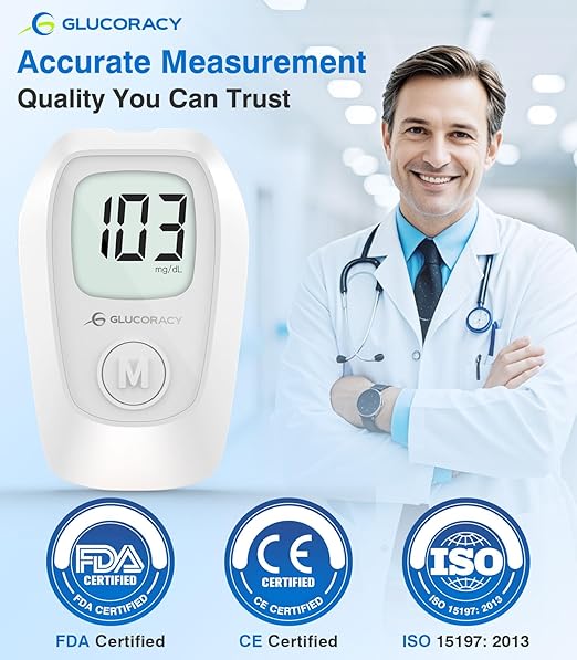 Glucoracy G-425 Blood Glucose Monitor Kit, Blood Sugar Test Kit with Lancing Device, 50 Test Strips and 50 Lancets, Glucose Meter for Home Use, Diabetes Home Testing Kit