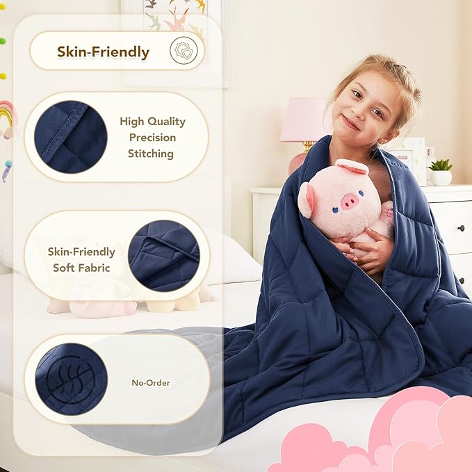 CuteKing Weighted Blanket (10lbs, 48"x72", Navy Blue) Heavy Blanket for 90-100lbs, Weighted Blanket for Cooling & Heating with Premium Glass Beads, Thick Blanket All-Season