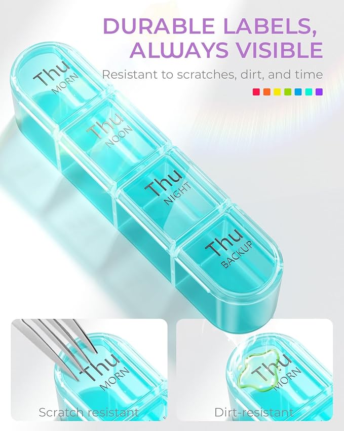Odaro Weekly Pill Organizer 4 Times a Day, Daily Pill Box 7 Day, Large Travel Pill Case with 28 Compartment to Hold Medicine, Vitamin and Supplement - Purple Case