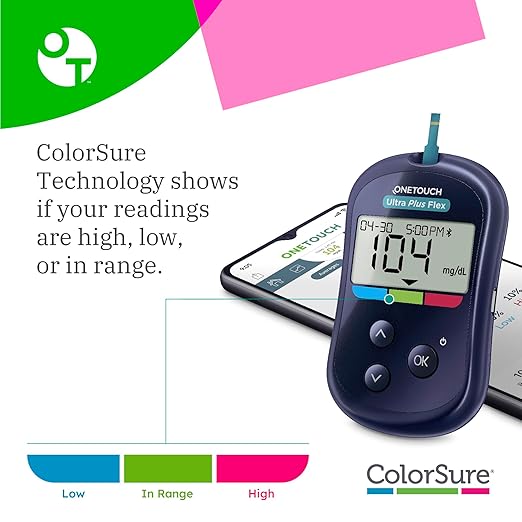 OneTouch Ultra Plus Flex Bonus Kit - Includes Ultra Plus Flex Blood Glucose Meter, 10 Lancets, Lancing Device & Carrying Pouch - Diabetes Care Supplies