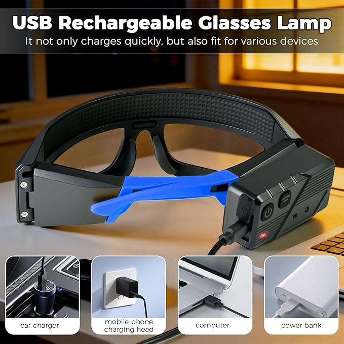 LED Headlight Glasses Rechargeable Headlight Glasses with Motion Sensor & Touch Control, Adjustable Safety Eyewear