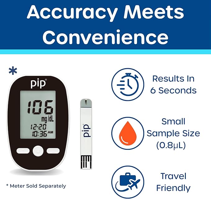 Pip V1 Blood Glucose Test Strips – 100 Count – Compatible Exclusively with Pip V1 Glucose Monitor – Accurate Blood Sugar Testing – Essential Diabetic Testing Supplies
