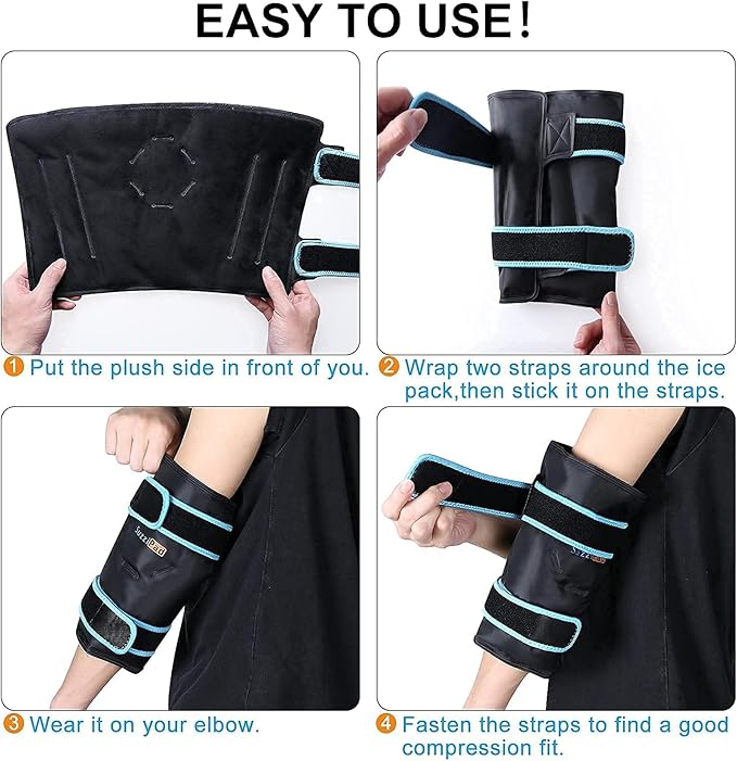 SuzziPad Elbow Ice Pack Wrap – Wearable Cold Compression Sleeve for Elbow & Forearm, Reusable Ice Pack for Tennis & Golf Recovery, Black