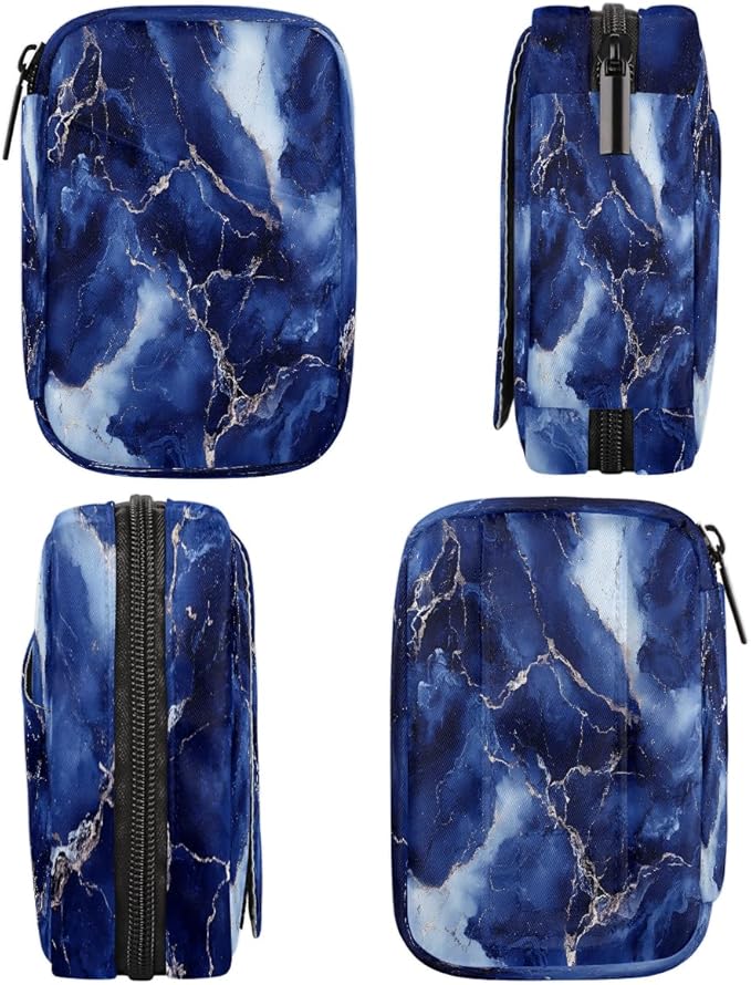 Royal Blue Modern Marble Travel Pill Organizer Box Weekly Portable Pill Case Daily Pills 7 Day Small Birth Control Pills Container Removable Compartments for Medicine Vitamins Fish Oil