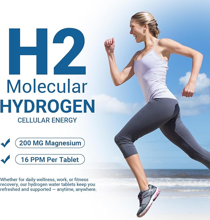 Hydrogen Water Tablets with 200MG Magnesium, 16 PPM H2 Hydrogen Tablets for Drinking Water, Rich in Antioxidants, Supports Cellular Health, Recovery, Immune & Brain Cognitive Function (90 Servings)