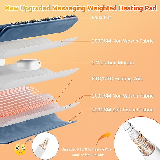 Massaging Heating Pad for Neck and Shoulders and Back, 24" x 35" Large Electric Heating Pad for Back Pain Relief with 3 Heat Levels, 4 Massage Settings, 2H Auto Shut-Off, 4 Massage Motors,Blue