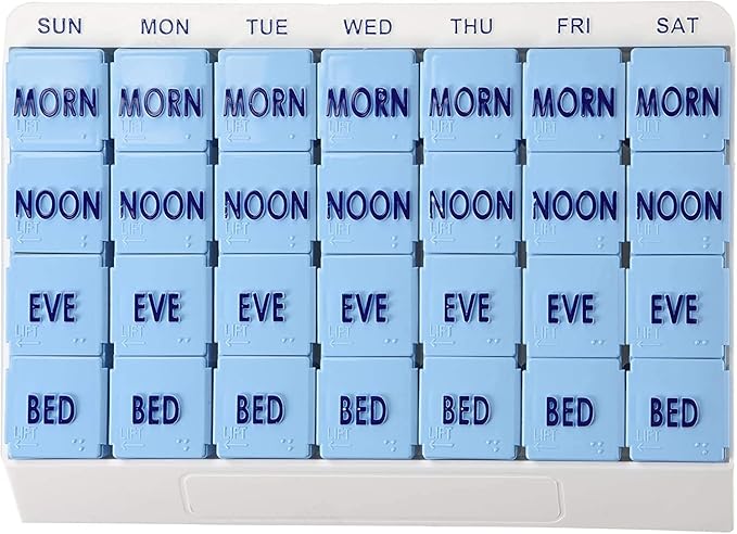 Apex Large 7 Day Weekly Pill Organizer - Weekly Pill Organizer, 4 Times a Day, Easy-Open, Organize Medication or Vitamins