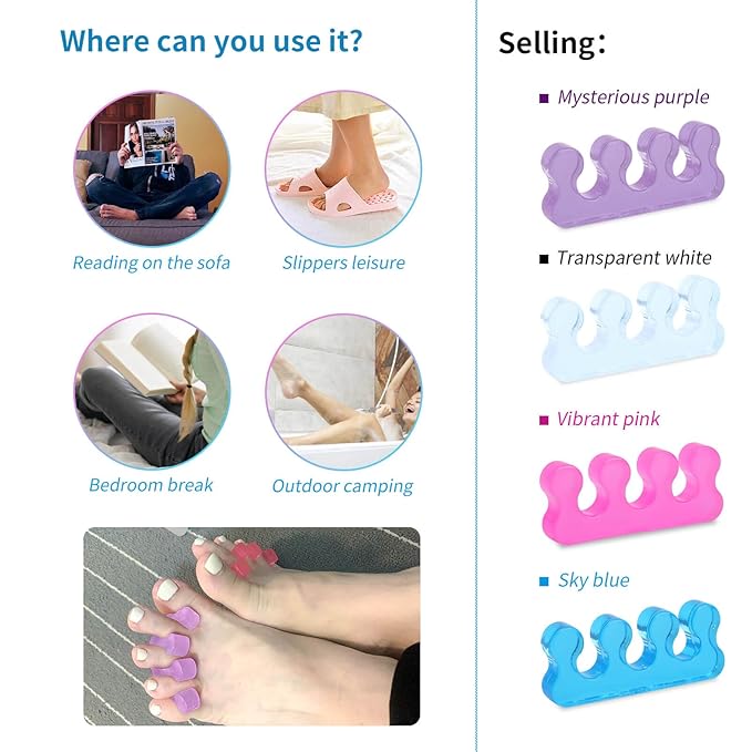 SUNFATT Toe Separators for Women,Toe Spacers for Women,Repeatable Washable Toe Separators,Toe Separators for Nail Polish Application,Soft Gel Pedicure Tools.