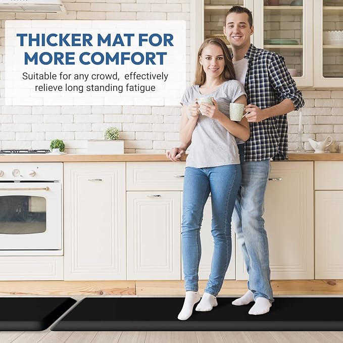 4/5 Inch Thick Kitchen Mat - Cushioned Anti Fatigue Mats for Kitchen Floor - Easy to Clean, Waterproof, Non-Slip Kitchen Rug for Sink, Office, Kitchen (24''x70'' Black)