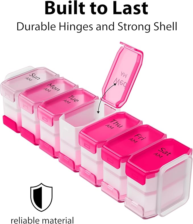 BEXEEN Extra Large Pill Organizer 2 Times a Day, XL Pill Box 7 Day with Big AM/PM Compartments, Fits Large Vitamins, Supplements & Gummies, for 7 or 14-Day Use, Color-Coded, Senior-Friendly, No Spills