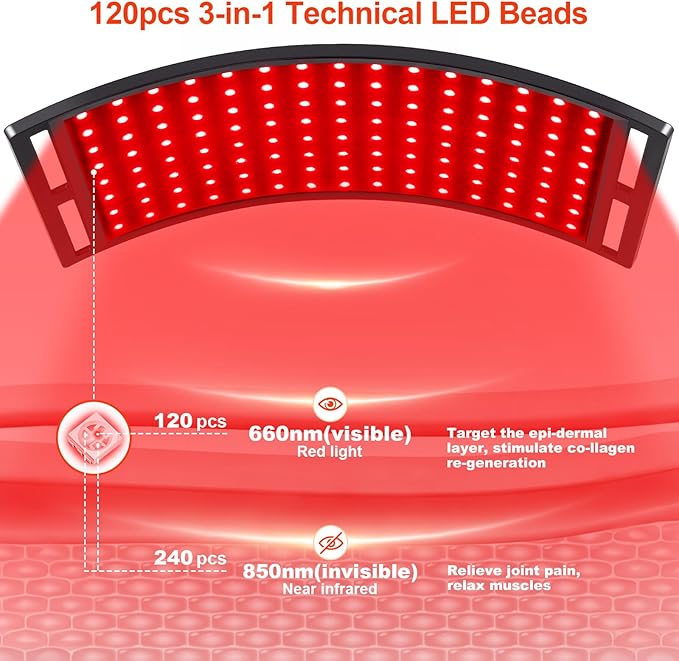 SAVILER® Red Light Therapy for Face and Body, 120Pcs Infrared Red Light Therapy Lamp with Stand, 3-in-1 LED 660nm & 850nm Infrared Light Panel Device for Home Ideal Gift