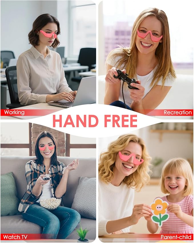 UTK Under Eye Red Light Therapy Device, 630nm Red Light Glasses for Eye Bags, Dark Circles, Puffiness, Rechargeable & 39g Ultra-Light, Gift for Women (Pink)