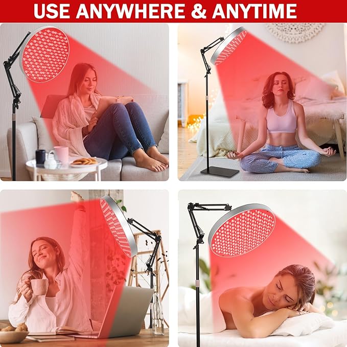 Round Red Light Therapy for Face and Body, Adjustable Height Stand, 660nm Red Light Therapy & 850nm Infrared Light Therapy Device，Skin Beauty