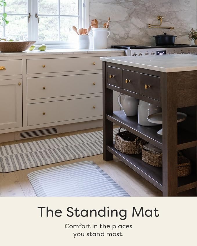 House of Noa Nama Standing Mat – Anti-Fatigue Cushioned Kitchen Mats for Floor | Ergonomic Bounce-Back Foam Kitchen Mats | Anti-Fatigue Mats for Kitchen & Standing | Reese Pewter | 30" x 108"
