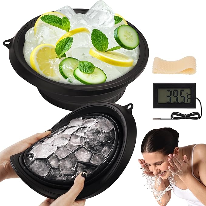 Face Bowl for Ice with Built-In Icetray, Collapsible Silicone Wash Basin for Home Ice Water Facials, Cold Plunge Ice Bath, Portable Skincare - Facial Ice Therapy, Iced Fruit Beer Container