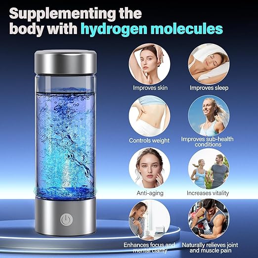 14 oz Portable Hydrogen Water Bottle Generator with PEM-SPE Technology, USB Rechargeable Hydrogen Water Ionizer Cup, Produces up to 3000 ppb Hydrogen in 3 Minutes for Home, Gym, Office & Travel