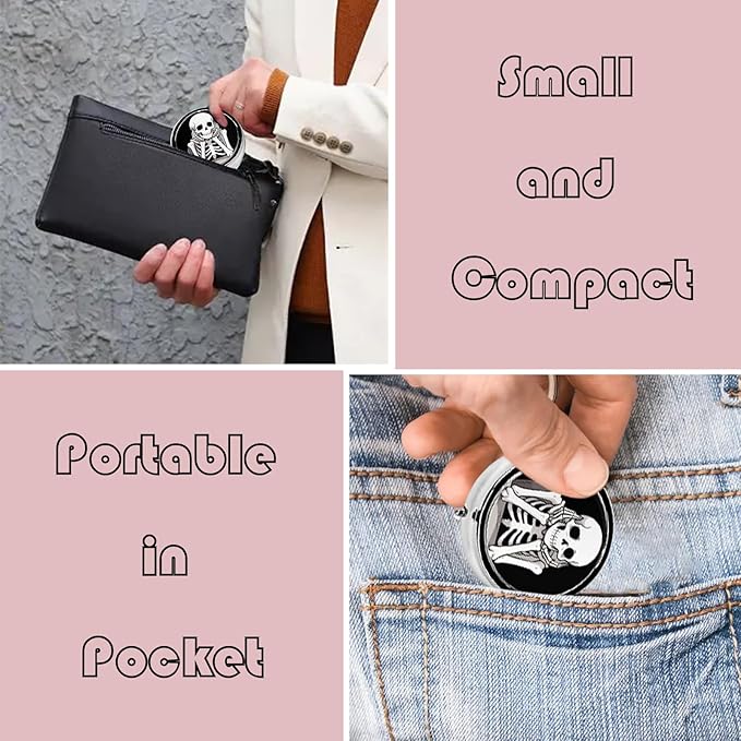 Metal Pill Organizer - 3-Compartment Mini Round Pill Case for Pocket & Purse, Portable Vitamin Holder, Easy-Open Design for Travel - Boring Skeleton