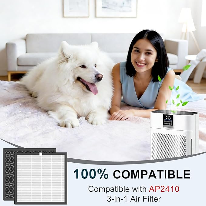 AP2410 Filter for Air Purifier Compatible with DBFIT AP2410 Air Purifier- H13 HEPA Filters, 3-Stage Filtration Activated Carbon,2-Pack