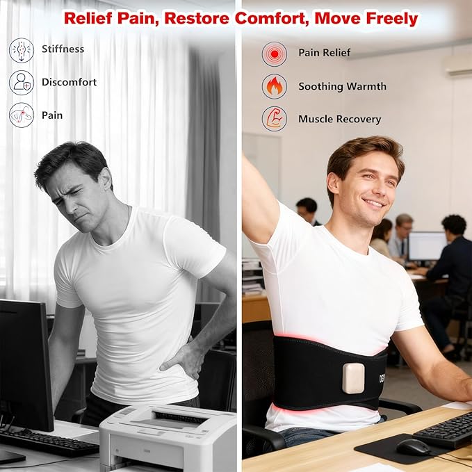 Red Light Therapy Belt for Back Pain Relief, Portable 660nm Light Therapy Wrap for Body and Waist, Rechargeable Cordless Controller SMD 3 in 1 Bulb Light for Joint Pain Relief Muscle Relax