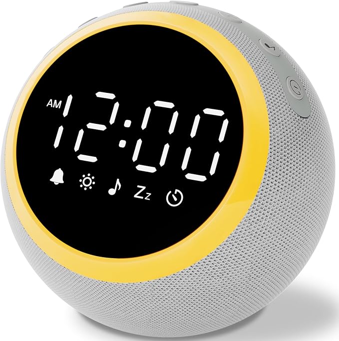 Sound Machine Alarm Clock for Sleep: Digital Alarm Clocks for Bedrooms, 25 Soothing Sounds, 7 Gentle Wake-up Sounds, 16 Adjustable Volume & Timer, Memory Function (Gray)