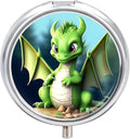 Dragon Cute Pill Box Travel Pill Case for Purse Pocket Weekly Medicine Organizer with Mirror 3 Compartment Round Medicine Case Portable PillcaseHolder for Daily