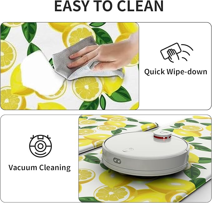 Lemon Kitchen Mats for Floor - Anti Fatigue Mats for Kitchen Floor, Cushioned Non-Skid Washable Memory Foam Rug for Office, Sink, Laundry (17.3"×59"×0.47") White