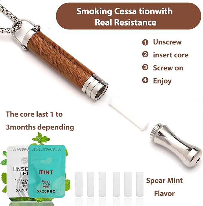 Breathe Free Necklace with Mint Filter, Anxiety & Stress Relief Breath Tool for Meditation, Quit Smoking & Vaping Tool with Air Filter, Anxiety Relief Breathing Tool (Rosewood)