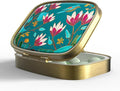 Small Pill Box Pill Case with Mirror Retro Pocket 2 Compartment Pill Holder for Purse or Pocket Bronze Portable Medicine Vitamin Container Fish Oil and Supplement Storage BPA-Free(Line Art Flowers)