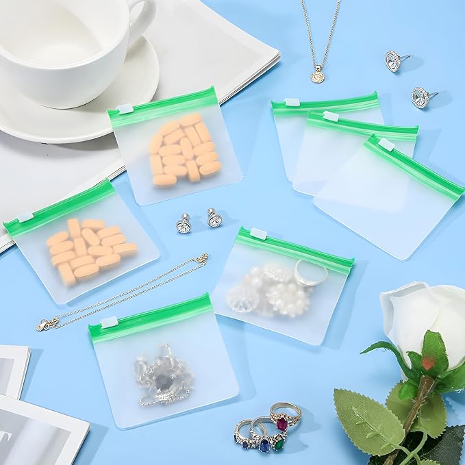 Handepo 24 Pieces Pill Pouch Bags Zippered Set Reusable Translucent Medicine Organizer Sealing Travel Plastic Bags with Slide Lock for Storage (Grass Green)