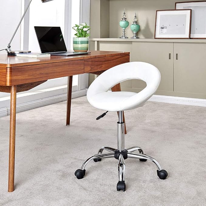 DUHOME Adjustable Swivel Work Stool Task Chairs,White Massage Salon Home Office Facial Spa Medical Chair Stool Backrest Cushion & Wheels