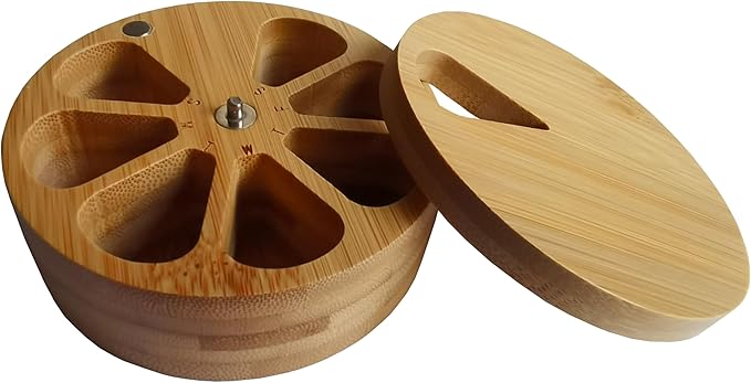 fashciaga Bamboo Wood Daily Weekly Vitamin Medicine Pill Organizer Case Box,Kitchen Salt Spice Cellar Containers,Earring Ring Jewelry Storage Decorative Box (Small)